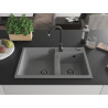 Mexen Tomas granitische gootsteen met 2 kamers 800 x 500 mm, grijs, zwart sifon - 6516802000-71-B