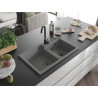 Mexen Tomas évier granit 2 bacs 800 x 500 mm, gris, siphon noir - 6516802000-71-B