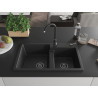 Mexen Tomas 2-Kammer-Granits Spülbecken 800 x 500 mm, schwarz/silber Metallic, schwarzer Siphon - 6516802000-73-B