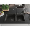 Mexen Tomas granitspüle 2-becken 800 x 500 mm, schwarz/gold metallic, schwarzer syphon - 6516802000-75-B