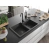 Mexen Tomas Granitspüle 2-Kammer 800 x 500 mm, schwarz gesprenkelt, schwarzer Siphon - 6516802000-76-B