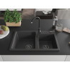 Mexen Tomas évier en granit à 2 bacs 800 x 500 mm, noir moucheté, siphon noir - 6516802000-76-B