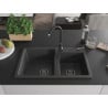 Mexen Tomas Granitspüle 2-Kammer 800 x 500 mm, schwarz gesprenkelt, schwarzer Siphon - 6516802000-76-B