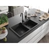 Mexen Tomas évier en granit 2 bacs 800 x 500 mm, noir, siphon noir - 6516802000-77-B