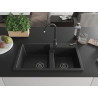 Mexen Tomas Granitspüle 2-Kammer 800 x 500 mm, schwarz, Siphon schwarz - 6516802000-77-B