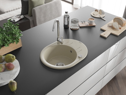 Mexen Kevin Granitspüle 1-Becken mit Abtropffläche 586 x 458 mm, beige, Siphon Chrom - 6517581005-69