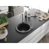 Mexen Kevin évier en granit 1 bac avec égouttoir 586 x 458 mm, noir, siphon chromé - 6517581005-77
