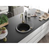 Mexen Kevin granieten spoelbak met 1 bak en afdruiprek 586 x 458 mm, zwart/zilveren metallic, gouden sifon - 6517581005-73-G