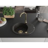 Mexen Kevin Granitspüle 1-Becken mit Abtropffläche 586 x 458 mm, schwarz/gold metallic, goldener Siphon - 6517581005-75-G