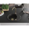 Mexen Kevin Granitspüle 1-Becken mit Abtropffläche 586 x 458 mm, schwarz/gold Metallik, goldener Siphon - 6517581005-75-G
