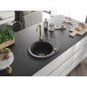Mexen Kevin Granitspüle 1-Becken mit Abtropffläche 586 x 458 mm, schwarz gesprenkelt, goldener Siphon - 6517581005-76-G