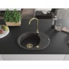 Mexen Kevin Granitspüle 1-Becken mit Abtropffläche 586 x 458 mm, schwarz gesprenkelt, goldener Siphon - 6517581005-76-G