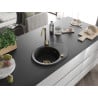 Mexen Kevin évier en granit 1 bac avec égouttoir 586 x 458 mm, noir, siphon doré - 6517581005-77-G