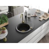 Mexen Kevin granit gootsteen 1-kamer met afdruiprek 586 x 458 mm, zwart, gouden sifon - 6517581005-77-G