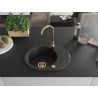Mexen Kevin évier en granit 1 bac avec égouttoir 586 x 458 mm, noir, siphon doré - 6517581005-77-G