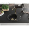 Mexen Kevin Granitspüle 1-Becken mit Abtropffläche 586 x 458 mm, schwarz, goldener Siphon - 6517581005-77-G