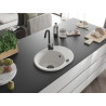 Mexen Kevin fregadero de granito de 1 cubeta con escurridor 586 x 458 mm, blanco, sifón negro - 6517581005-20-B