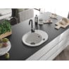 Mexen Kevin Granitspüle 1-becken mit Abtropffläche 586 x 458 mm, weiß, schwarzer Siphon - 6517581005-20-B