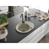 Mexen Kevin granieten spoelbak met 1 bak en afdruiprek 586 x 458 mm, beige, zwarte sifon - 6517581005-69-B