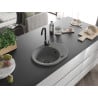 Mexen Kevin évier en granit 1 bac avec égouttoir 586 x 458 mm, gris, siphon noir - 6517581005-71-B