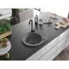 Mexen Kevin granitische spoelbak 1-kompartement met druiprek 586 x 458 mm, grijs, zwarte sifon - 6517581005-71-B