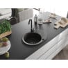 Mexen Kevin Granitspüle 1-Becken mit Abtropffläche 586 x 458 mm, schwarz/gold metallic, schwarzer Siphon - 6517581005-75-B