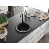 Mexen Kevin lavello in granito a 1 vasca con gocciolatoio 586 x 458 mm, nero/oro metallizzato, sifone nero - 6517581005-75-B