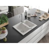 Mexen Carlos Évier en granit avec 1,5 cuve 582 x 475 mm, blanc, siphon chromé - 6518581500-20