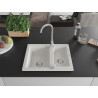 Mexen Carlos Évier en granit avec 1,5 cuve 582 x 475 mm, blanc, siphon chromé - 6518581500-20