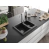 Mexen Carlos granite sink 1.5-bowl 582 x 475 mm, black, chrome siphon - 6518581500-77