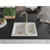 Mexen Carlos Granitspüle 1,5-Becken 582 x 475 mm, weiß, goldener Siphon - 6518581500-20-G