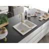 Mexen Carlos Granitspüle 1,5-Becken 582 x 475 mm, weiß, goldener Siphon - 6518581500-20-G
