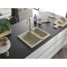 Mexen Carlos granitspüle 1,5-Kammer 582 x 475 mm, beige, goldener Siphon - 6518581500-69-G