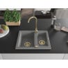 Mexen Carlos Granitspüle 1,5-Kammer 582 x 475 mm, grau, goldener Siphon - 6518581500-71-G