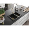 Mexen Carlos Granitspüle 1,5-Becken 582 x 475 mm, schwarz/silber metallic, goldener Siphon - 6518581500-73-G