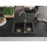 Mexen Carlos Granitspüle 1,5-Becken 582 x 475 mm, schwarz/silber metallic, goldener Siphon - 6518581500-73-G