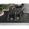 Mexen Carlos Granitspüle 1,5-Kammer 582 x 475 mm, schwarz getupft, goldener Siphon - 6518581500-76-G