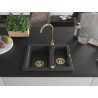 Mexen Carlos Granitspüle 1,5-kammerig 582 x 475 mm, schwarz gesprenkelt, goldener Siphon - 6518581500-76-G