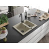 Mexen Carlos Granitspüle 1,5-Becken 582 x 475 mm, beige, schwarzer Siphon - 6518581500-69-B