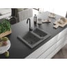 Mexen Carlos évier en granit 1,5 bac 582 x 475 mm, gris, siphon noir - 6518581500-71-B