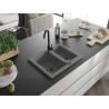 Mexen Carlos évier en granit 1,5 bacs 582 x 475 mm, gris, siphon noir - 6518581500-71-B