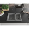 Mexen Carlos fregadero de granito de 1,5 cubetas 582 x 475 mm, gris, sifón negro - 6518581500-71-B