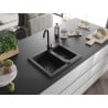 Mexen Carlos Granitspüle 1,5-Kammer 582 x 475 mm, schwarz, schwarzer Siphon - 6518581500-77-B