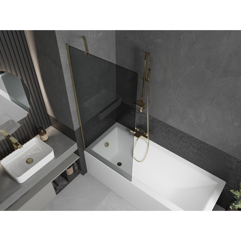 Mexen Next badscherm 1-vleugelig 80 x 150 cm, grafiet, goud - 895-080-000-00-40-50