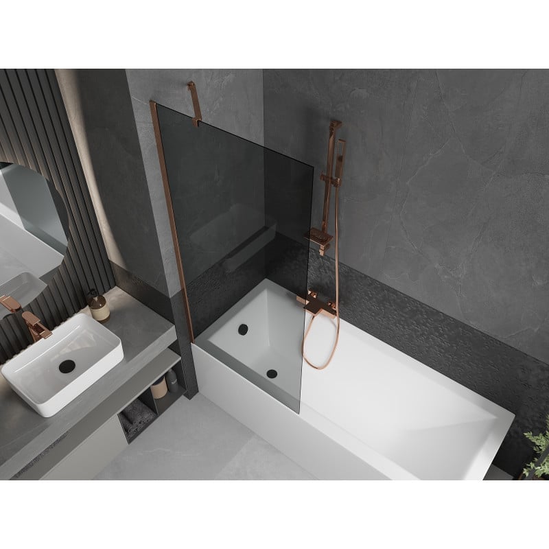 Mexen Next 1-wing bath screen 80 x 150 cm, graphite, rose gold - 895-080-000-00-40-60