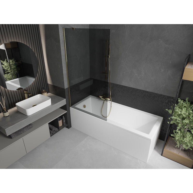 Mexen Next badscherm 1-vleugelig 90 x 150 cm, grafiet, goud - 895-090-000-00-40-50