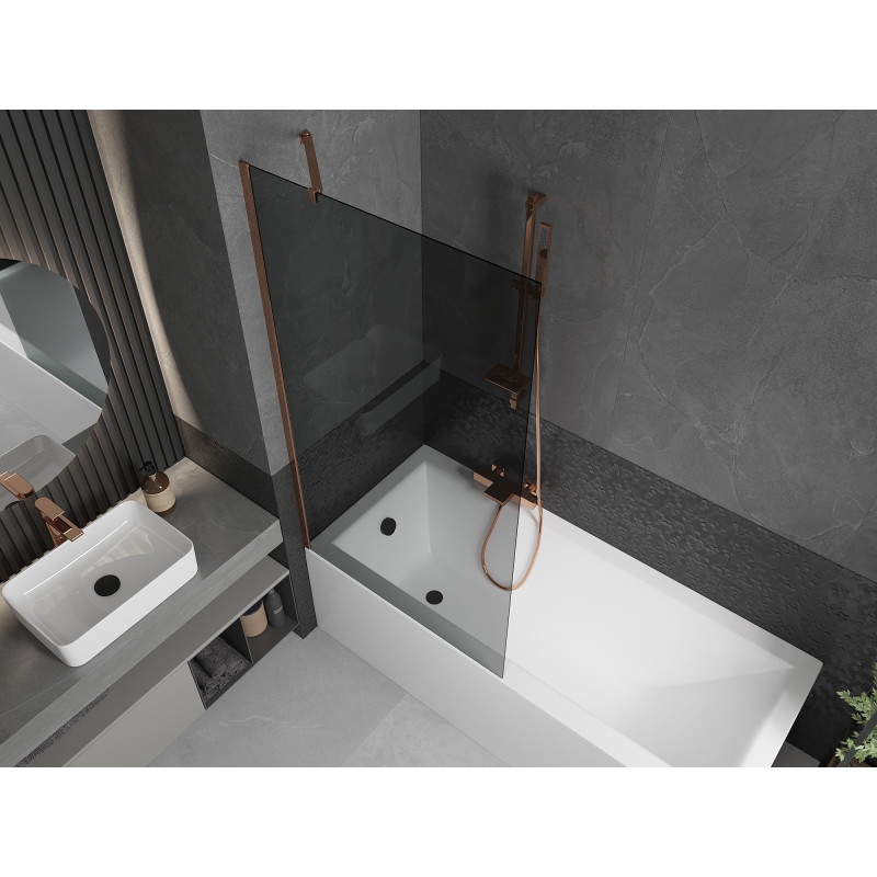 Mexen Next 1-panel bathtub screen 90 x 150 cm, graphite, rose gold - 895-090-000-00-40-60