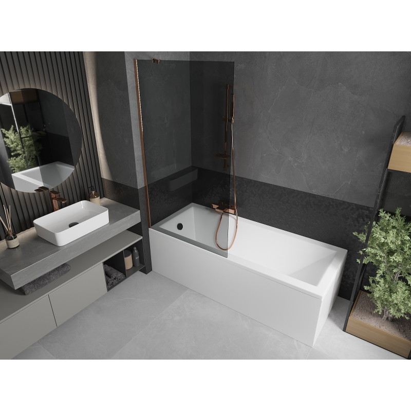 Mexen Next 1-panel bathtub screen 90 x 150 cm, graphite, rose gold - 895-090-000-00-40-60