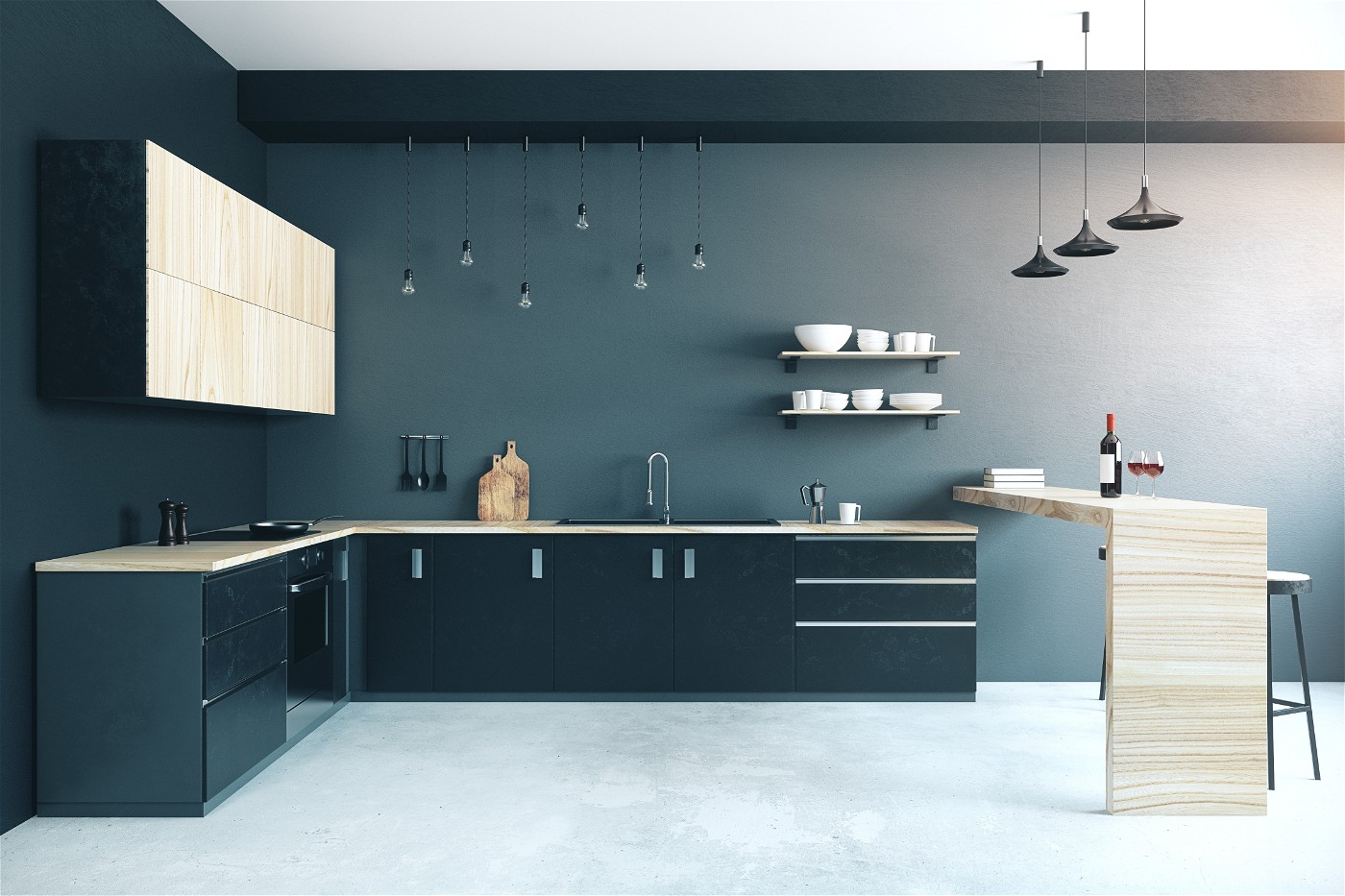 Beton na ścianie w kuchni: aranżacje i praktyczność betonu architektonicznego